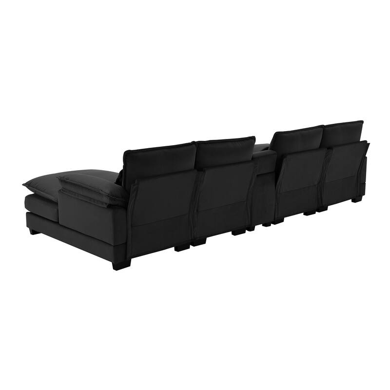 6-Seat U-Shaped Sofa with Console, Cupholders & USB Ports, Chenille Upholstery, 123"