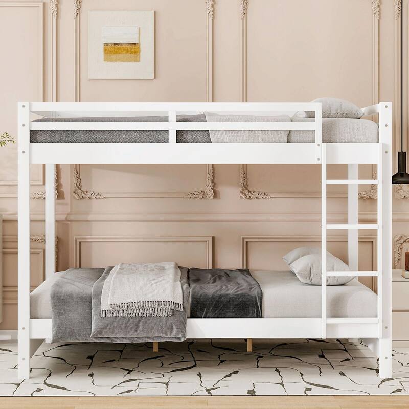 Wood Queen Size Bunk Bed with Ladder for Space-Saving and Easy Access