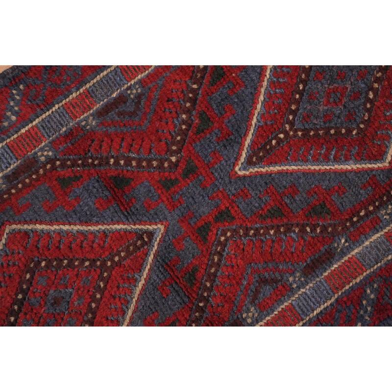 Hand Knotted Oriental 100% Wool Carpet Traditional Tribal Navy Blue & Blues Balouch Runner Rug - 7' 10'' X 1' 11''