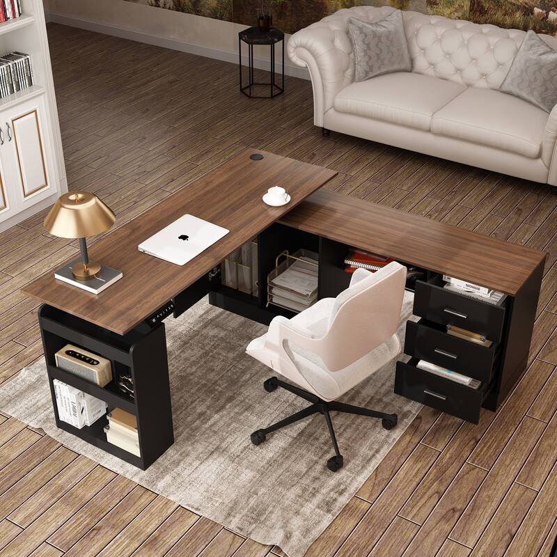Height-Adjustable Ergonomic Workstation Home Office Desk with Storage