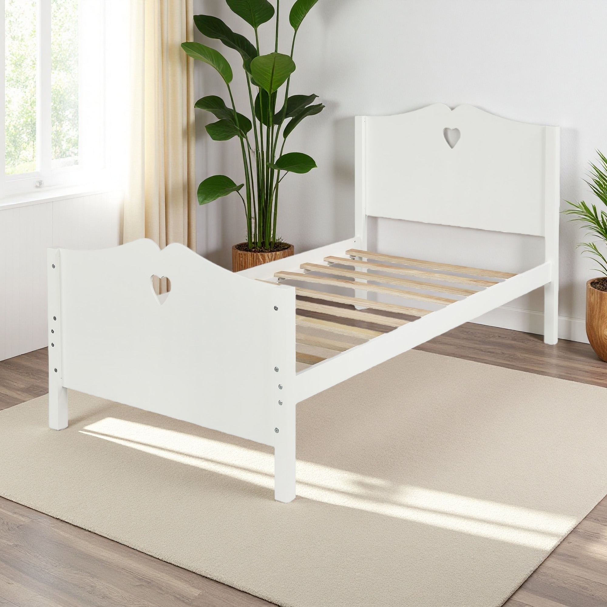 Twin Plywood MDF & Pine Platform Bed, Slat Support, Headboard & Footboard, Stable