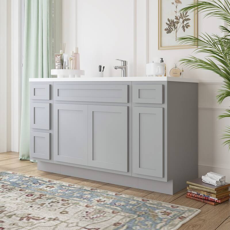 Vanity Art 57" Oak Freestanding Bathroom Vanity Cabinet without Top