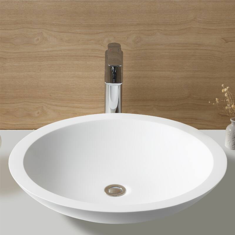 Karran Quattro Vibrant Matte White Acrylic 19 in. Round Bathroom Vessel Sink
