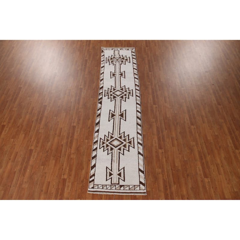 Natural Dye Anatolian Turkish Runner Rug Handmade Beige Wool Carpet - 2'11"x 12'2"