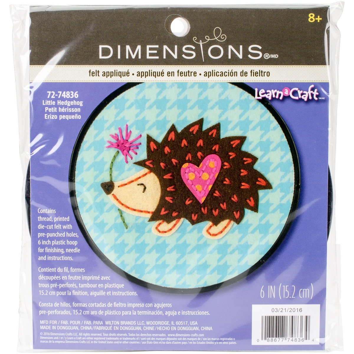 Hedgehog Dimensions Learn-A-Craft Felt Applique Kids Craft