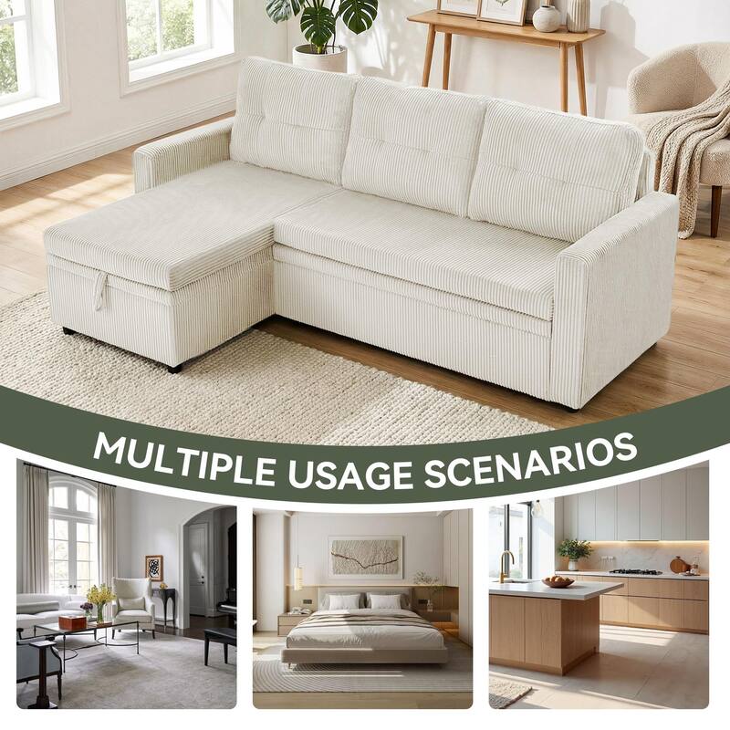 79" W L Shaped Reversible Convertible Pull Out Couch Bed Sleeper Sofa