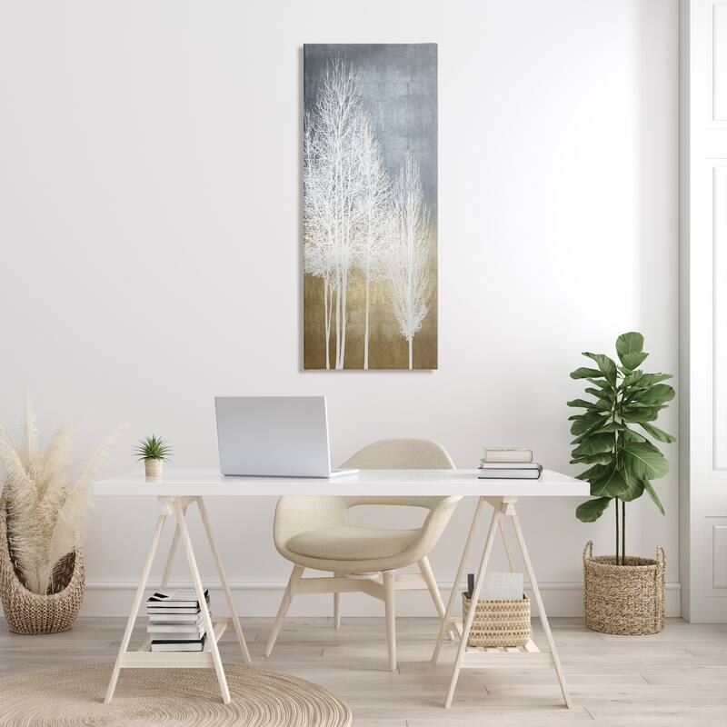 Stupell Tall Tree Line Bare White Trees over Abstract Pattern Canvas Wall Art - Brown