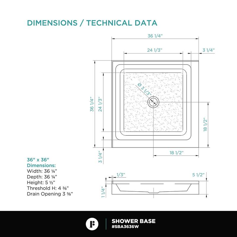 Fine Fixtures Double Threshold Acrylic Shower Base - Non-Slip Textured Surface Shower Floor Pan in White