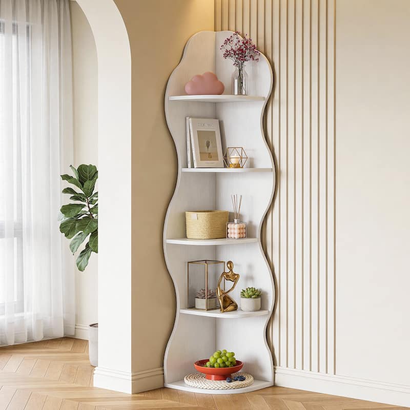 Corner Shelf Stand with Curvy Shape - White