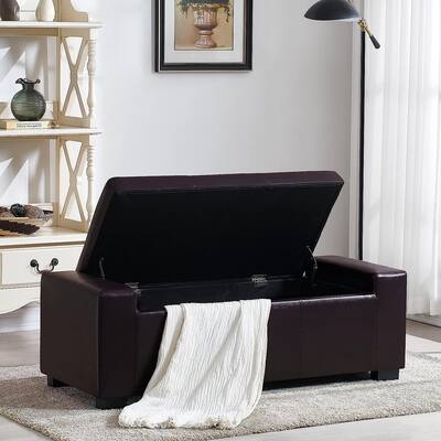 aux Leather Upholstery, Bedroom Bench with Safety Close Hinge, Ottoman with Storage for Living Room, Entryway, Hallway