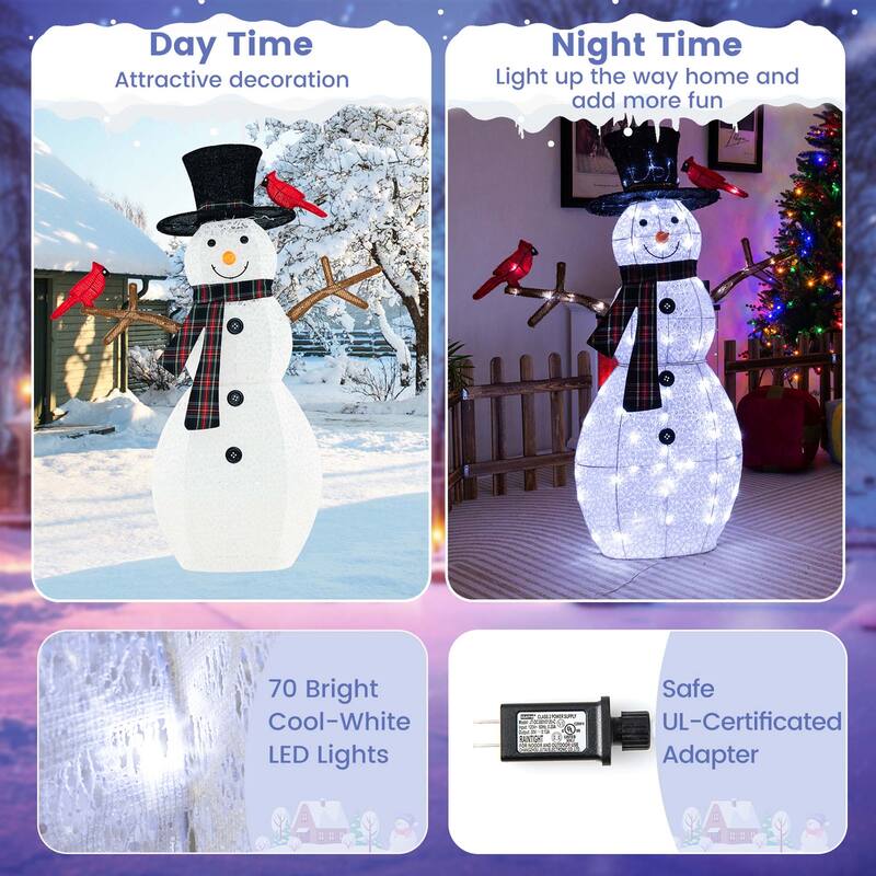 Costway 4.2 FT Pre-Lit Snowman & Redbirds Christmas Decoration with - See Details