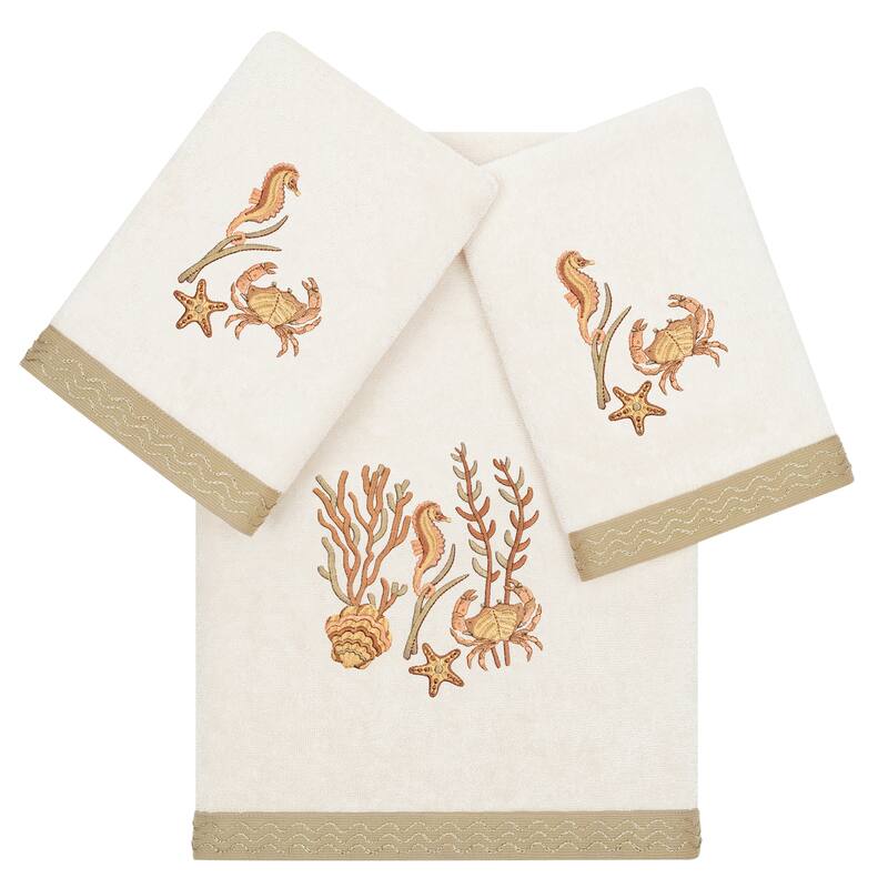 Authentic Hotel and Spa Turkish Cotton Aaron 3PC Embellished Towel Set - Beige