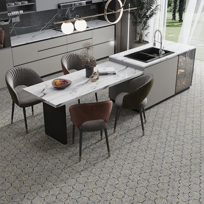 Apollo tile 11 x 13 Stellare Honed Charcoal Gray Black Terrazzo, Limestone Marble Tile (4.77 sq ft/case) - 5 Pack