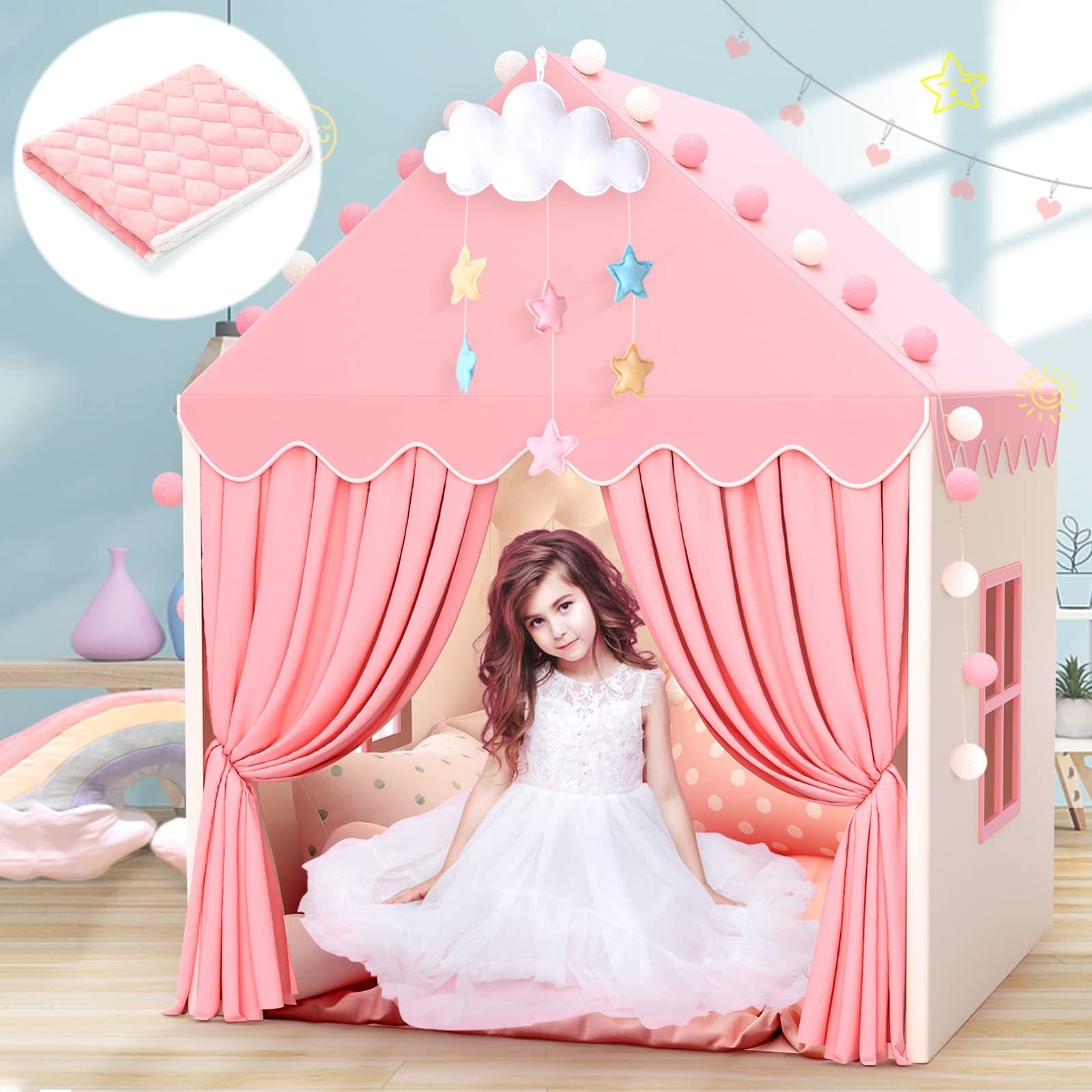 Kids Play Tent with Mat for Girls