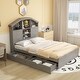 preview thumbnail 60 of 69, Wooden platform bed with house shaped storage headboard and drawers