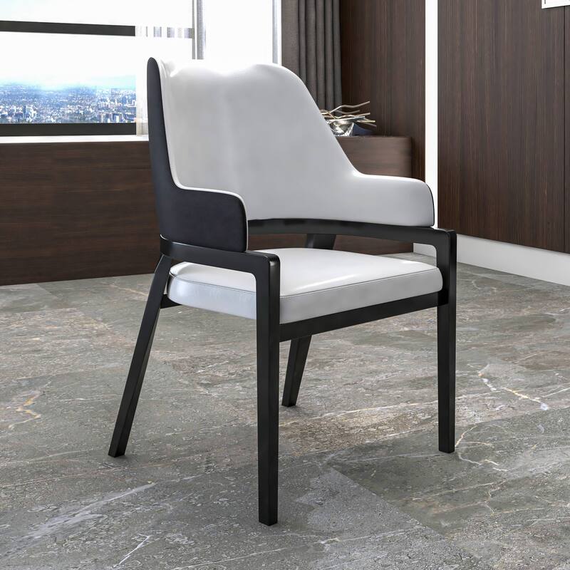 Ethora Leather Dining Chair with Curved Open Back and Rubberwood Legs Set of 4