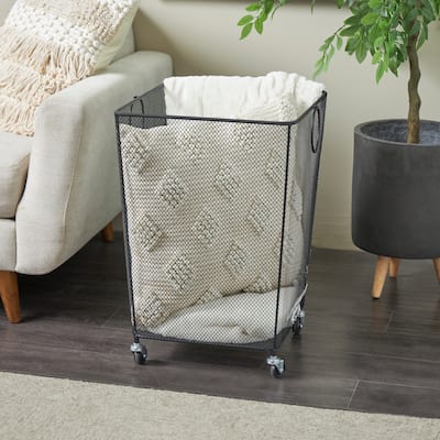 Black or Gold Metal Square Mesh Wire Rolling Laundry Storage Cart with Ring Handles