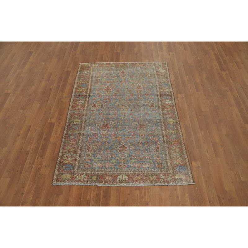 Hand Knotted Oriental 100% Wool Carpet Traditional Floral Navy Blue & Blues Mahal Area Rug - 6' 5'' X 4' 2''