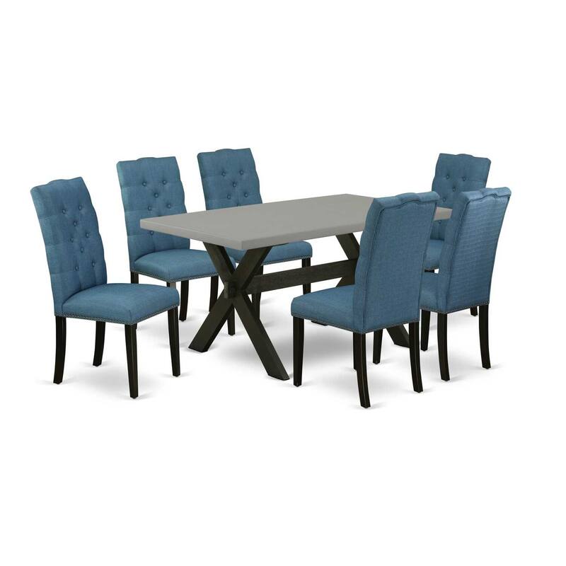 7-Piece Natural Oak Finish Solid Wood Top Dining Table with 6-Chairs with