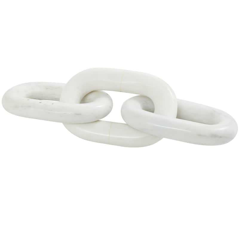 Marble Chain Handmade Geometric 2 or 3 Link Decorative Sculpture - White - Roche River Decor - White - 13"W, 3"H
