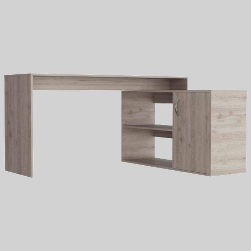 Contemporary L-Shaped Desk with Right Return, 59" Surface, Open Storage, and Cabinet for Home Office Setup - Light Grey