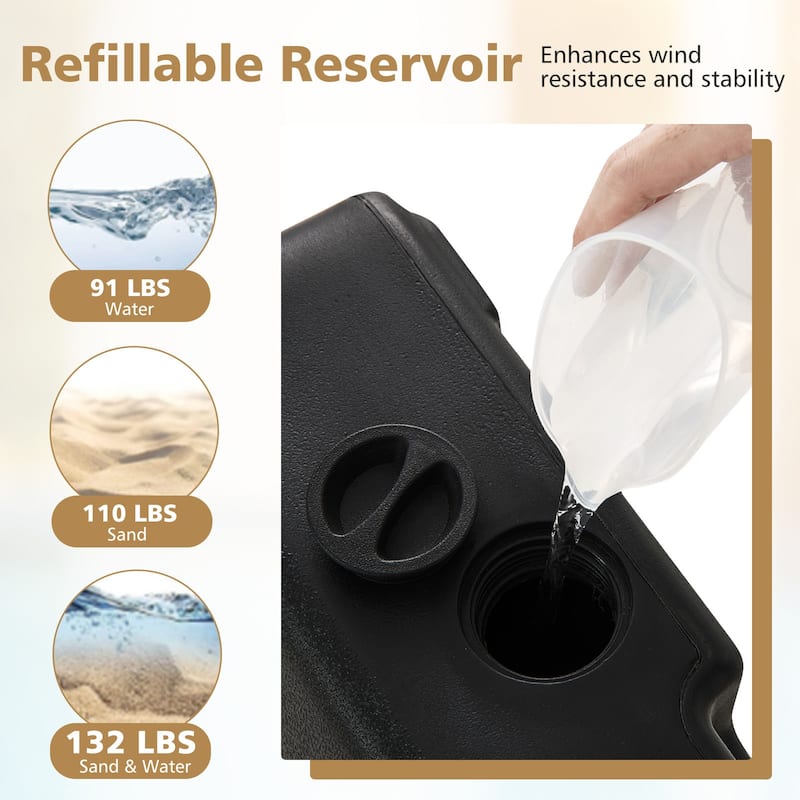 Black Heavy Duty Outdoor Umbrella Stand with Rolling Wheels Adjustable Handle and Fillable Base - 24" x 24" x 28"-40"