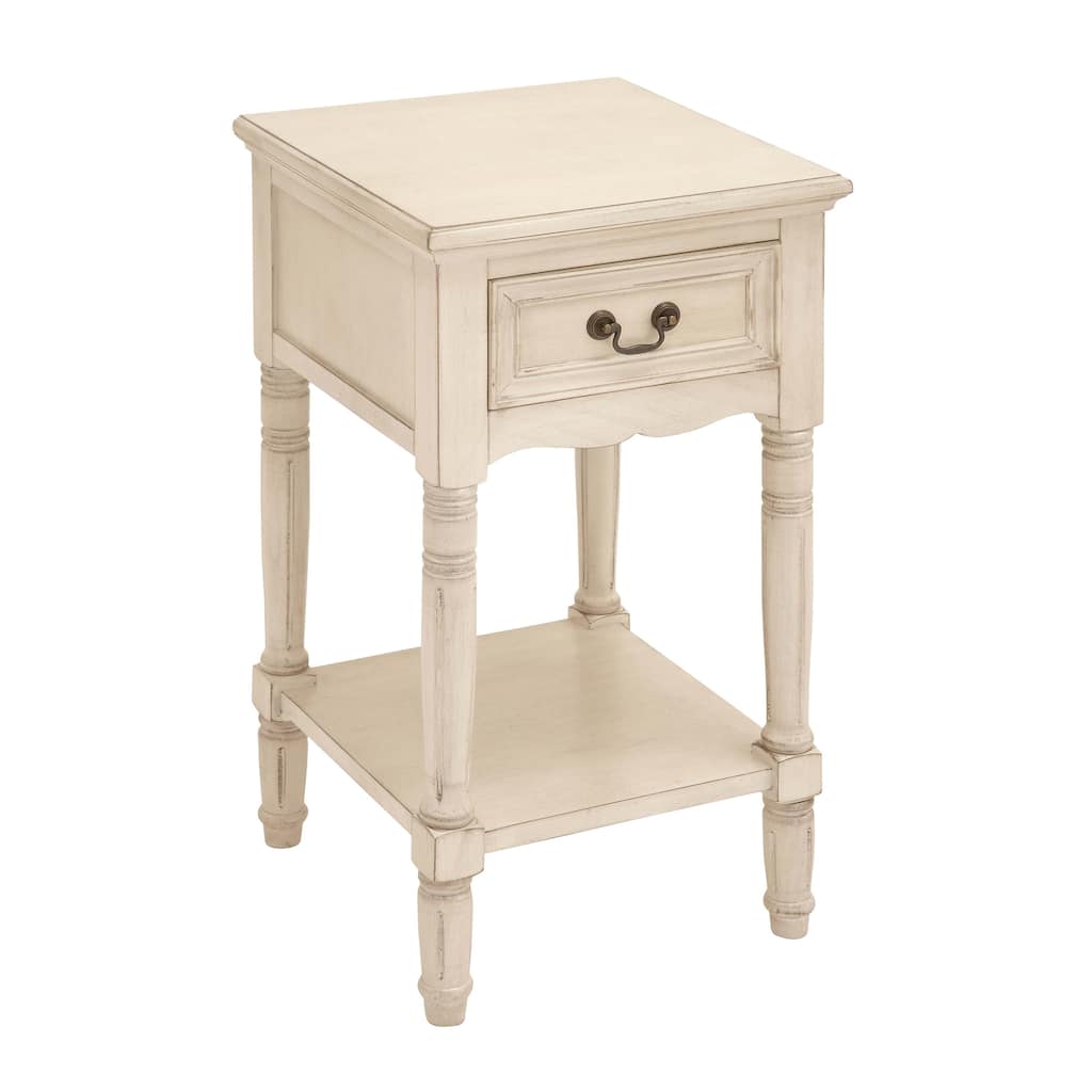 Wood 1 Drawer and 1 Shelf Accent Table - Cream - Roche River Decor - 16"W x 16"L x 29"H