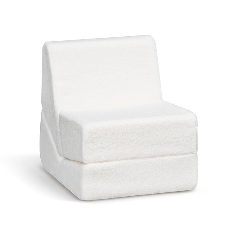 White 2-in-1 Toddler Sofa with Flip Open Lounger and Removable Washable Cover for Kids - 47.6” x 18” x 18”