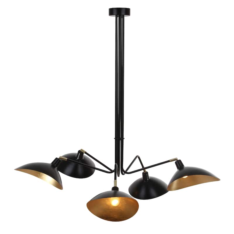 SAFAVIEH Lighting Shara 49-inch 5-Light Lettie Gold Leaf Detail Pendant - 49" W x 49" D x 43" H - Black - 49Wx49Dx43H