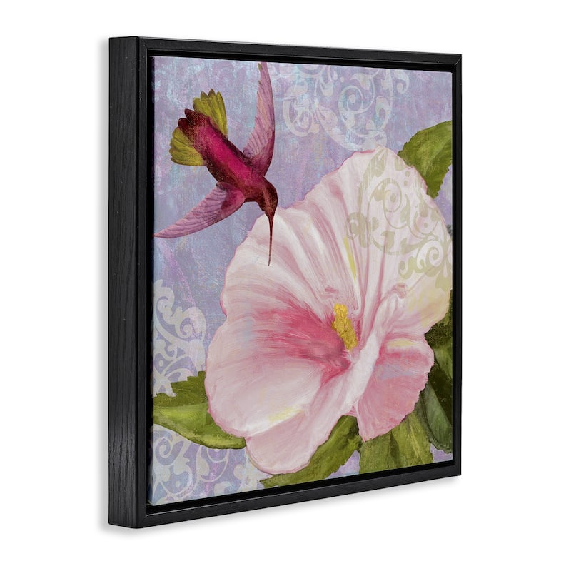 Stupell Hummingbird with White Flower Framed Floater Canvas Wall Art Design By Sasha