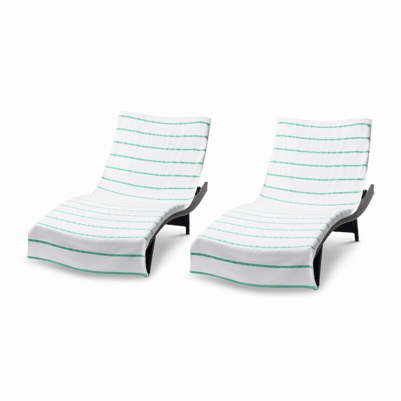 Las Rayas 2-Piece Chaise Lounge Towel Covers with Top Pocket - 30x85 - Green
