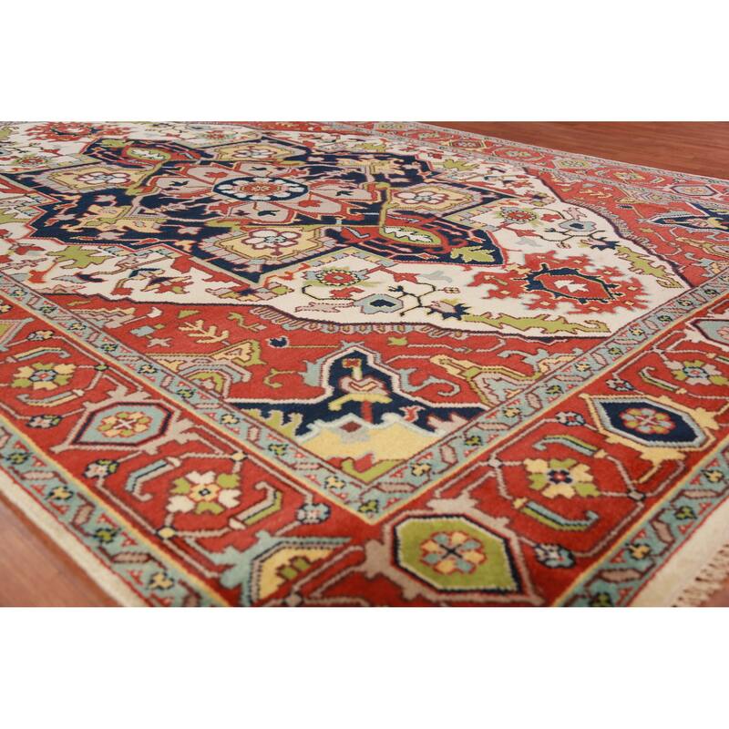 Medallion Ivory Oushak Oriental Area Rug Handmade Wool Carpet - 8'10" x 11'10"