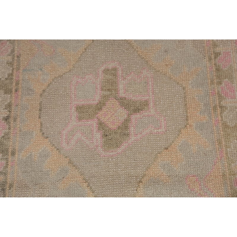 Hand Knotted Oriental 100% Wool Carpet Transitional Geometric Greys & Charcoal Oushak Runner Rug - 12' 11'' X 3' 5''