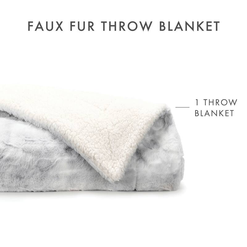 Becky Cameron Synthetic Fur Throw Blanket Light Gray Tie Dye