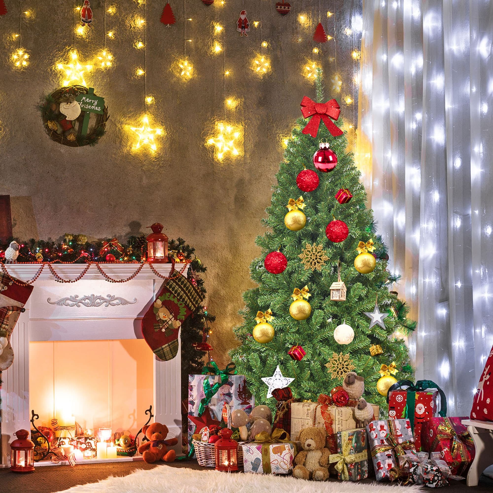 Gymax 6/7.5/9 ft Unlit Artificial Christmas Tree Hinged Spruce Xmas - See Details