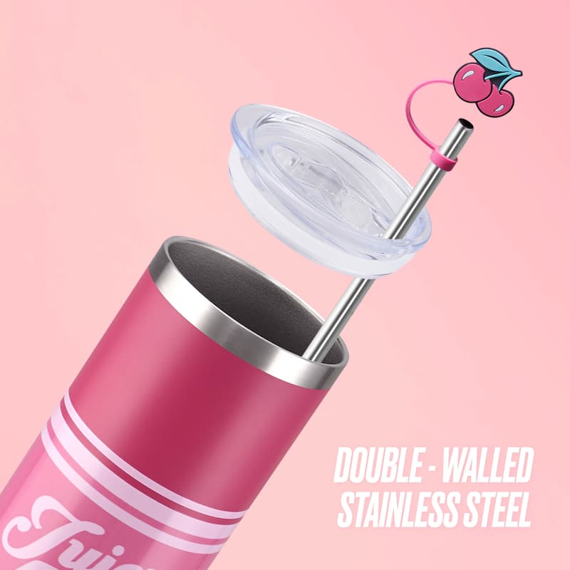 Juicy Couture Glam Slip Hydration Stainless Steel Tumbler with Straw Topper