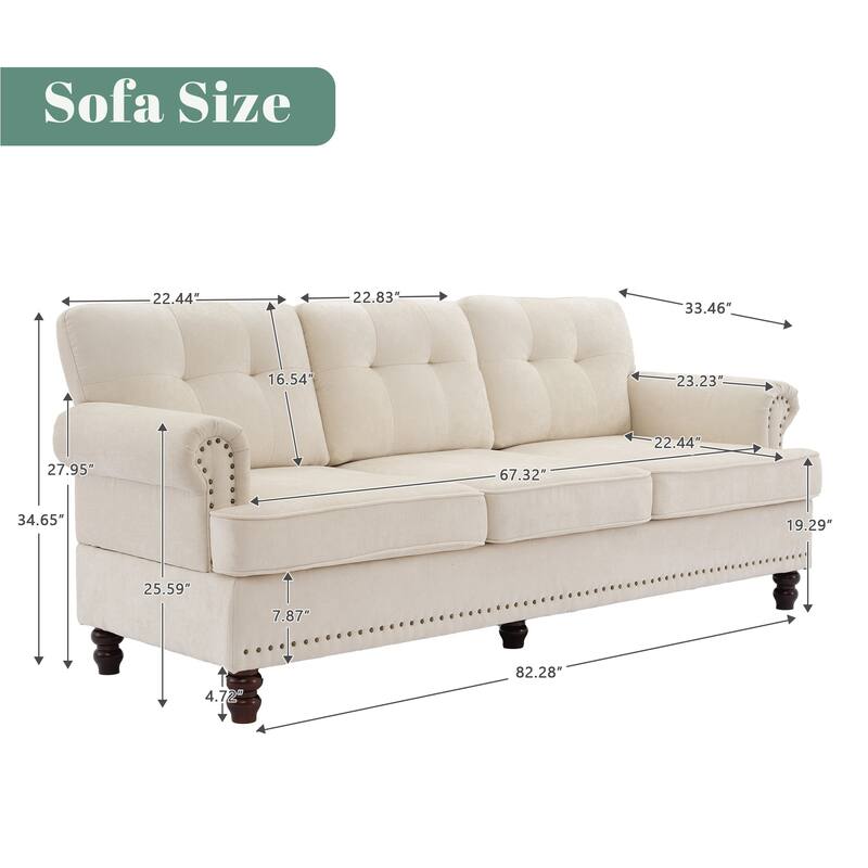 Set of 1 Piece, 3-seat Chenille Sofa with Solid Rubberwood Legs for Living room