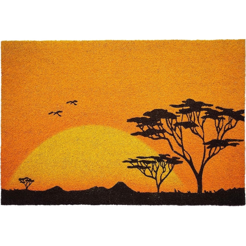 HomeRoots 24" X 36" Orange Yellow And Black Sunrise Trees Outdoor Coir Door Mat - 24.00' X '36.00
