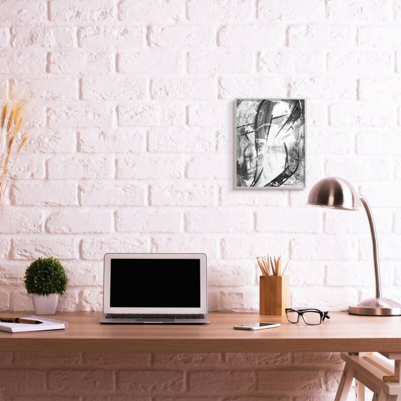 Stupell Dramatic Abstract Lines Black and White Design Framed Wall Art