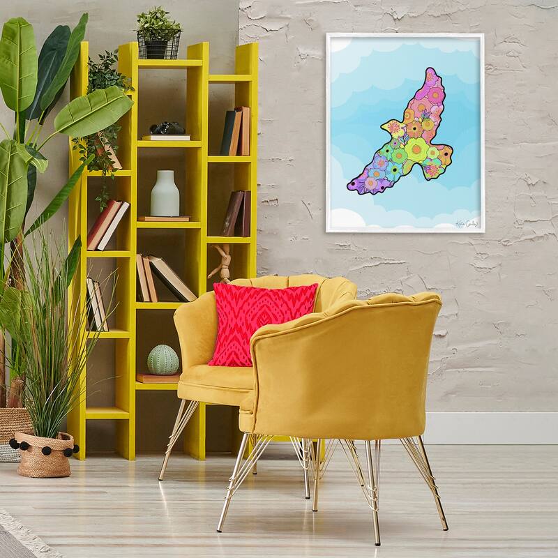 Stupell Bright Floral Bird Outline Framed Giclee Art Design By Katie Conley