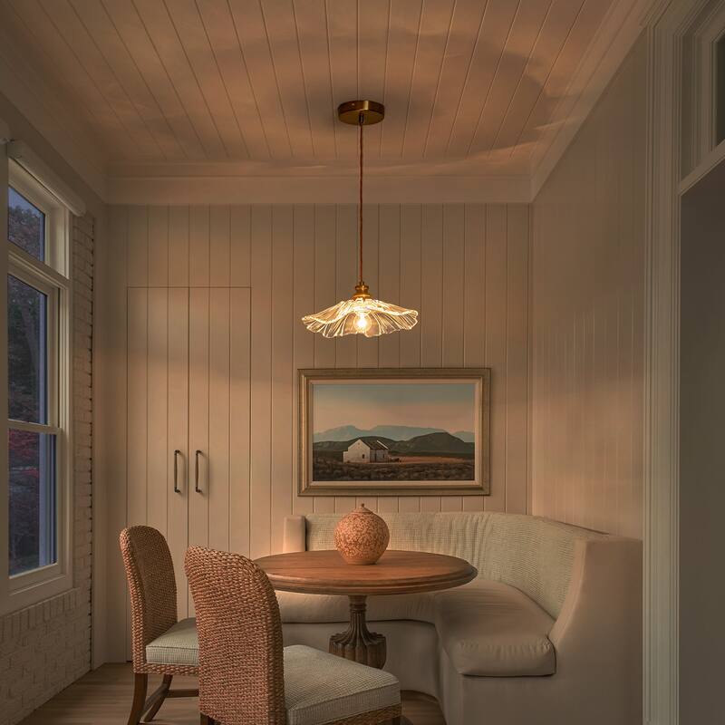 11" Flower-Shaped Red & White Gradient Glass Pendant Light Modern - Dia.11.02-in