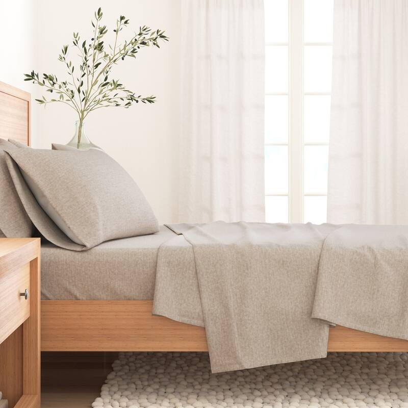 Linery & Co. Cotton Blend Double-Brushed Heathered Flannel Bed Sheet Set