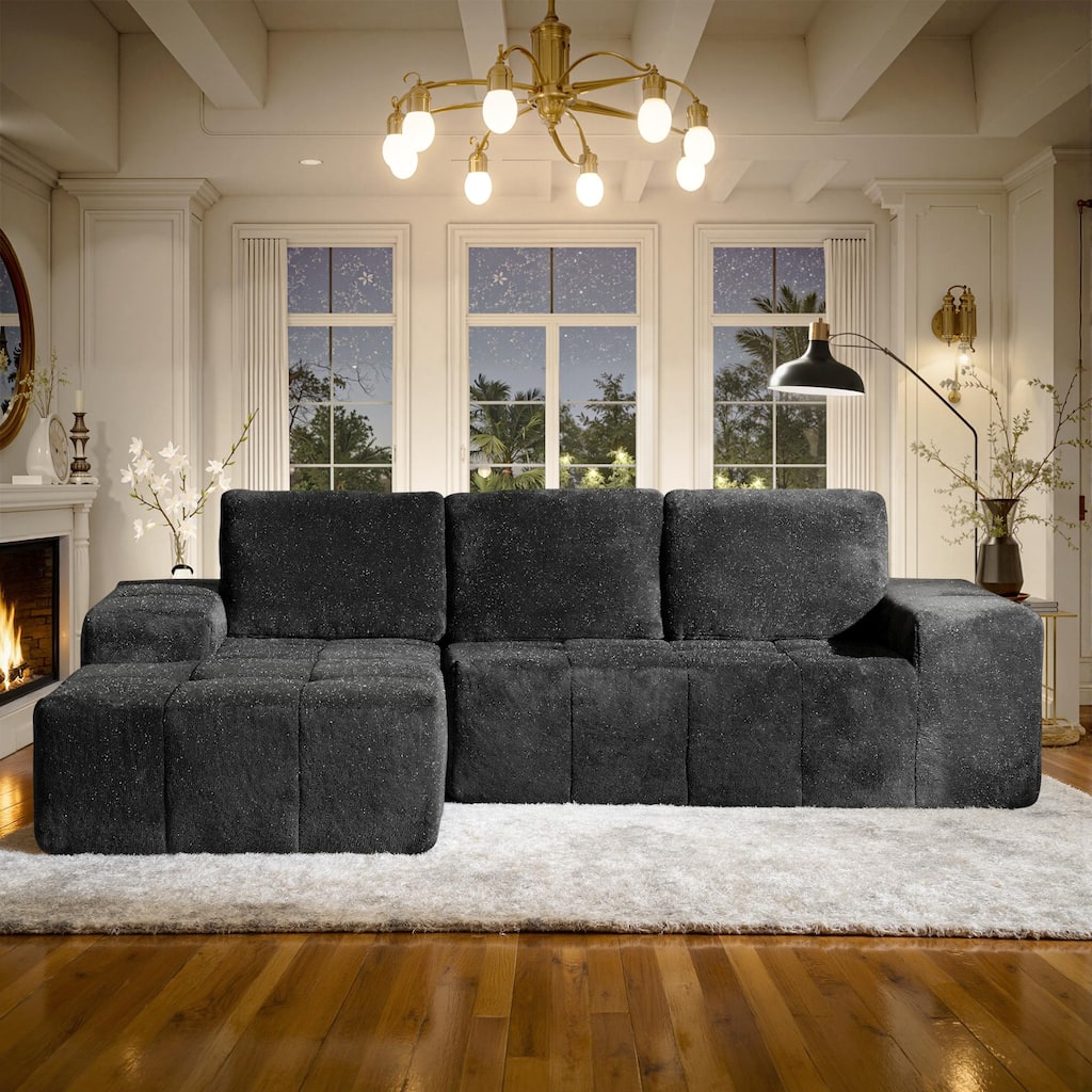 OVIOS Starry Sky Fabric Chaise Lounge Sofa-Grey