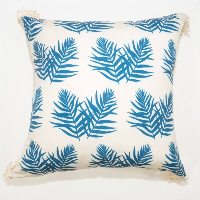 Jiti Outdoor Modern Waterproof Custom Print Double Palm Patterned Accent Square Throw Pillows Cushions for Pool Patio Chair - Blue/White