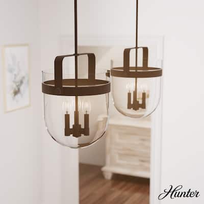 Hunter Karloff Clear Glass Bell-Shaped Pendant - Kitchen Island, Dining Room, Entry - Modern Farmhouse, Rustic, Industrial