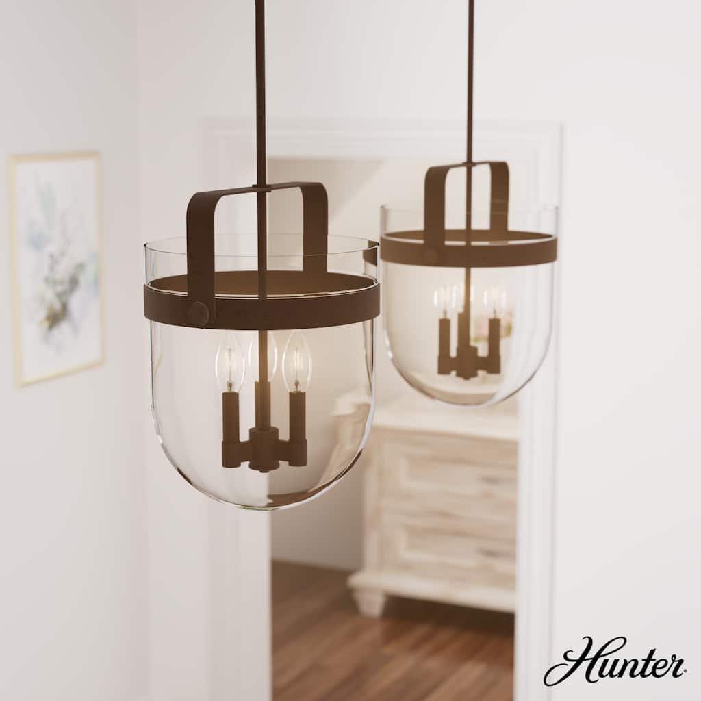 Hunter Karloff Clear Glass Bell-Shaped Pendant - Kitchen Island, Dining Room, Entry - Modern Farmhouse, Rustic, Industrial