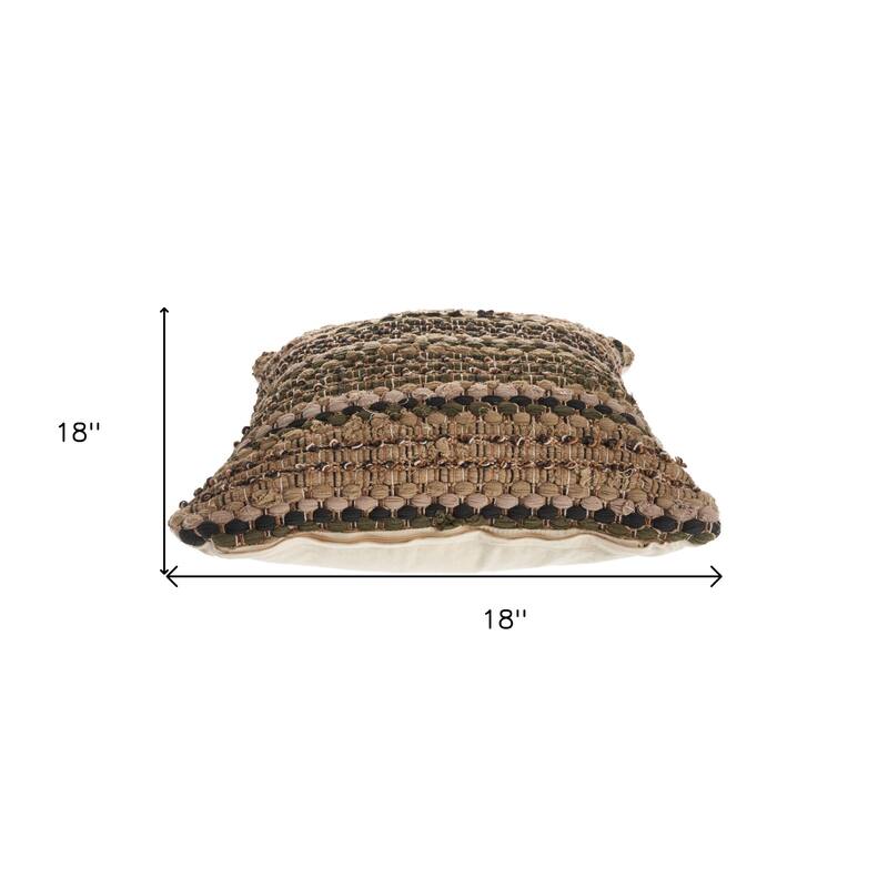 HomeRoots 18" X 18" Beige And Brown 100% Cotton Striped Zippered Pillow