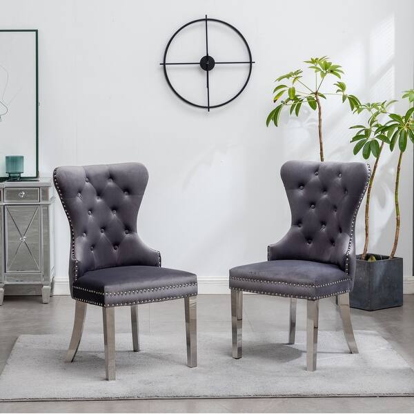 Set of 2 Montura Contemporary Tufted Velvet Chair with Nailhead Trim ...