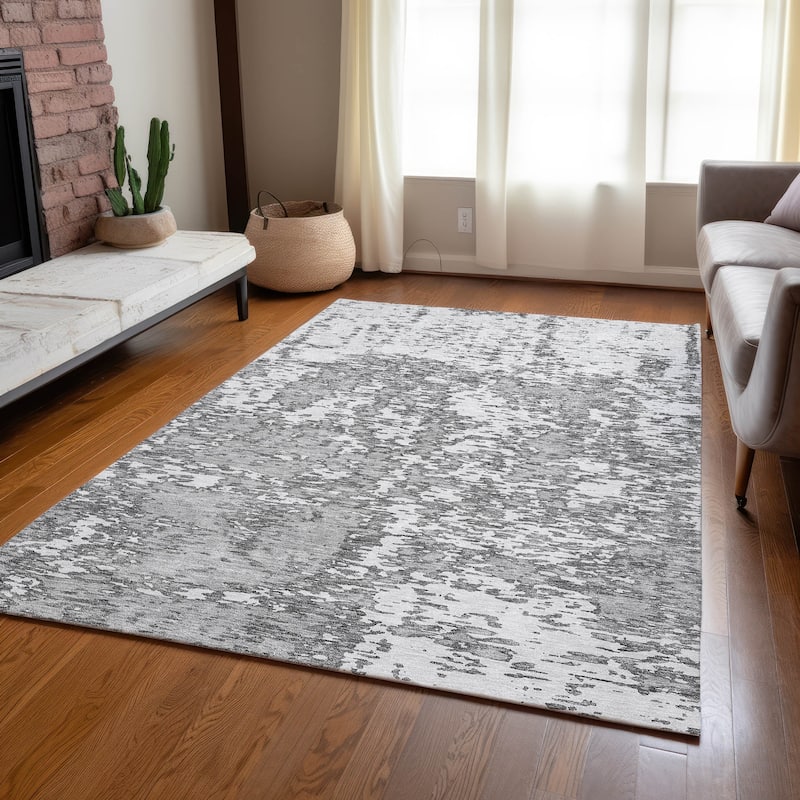 Machine Washable Indoor/ Outdoor Abstract Pixels Chantille Rug
