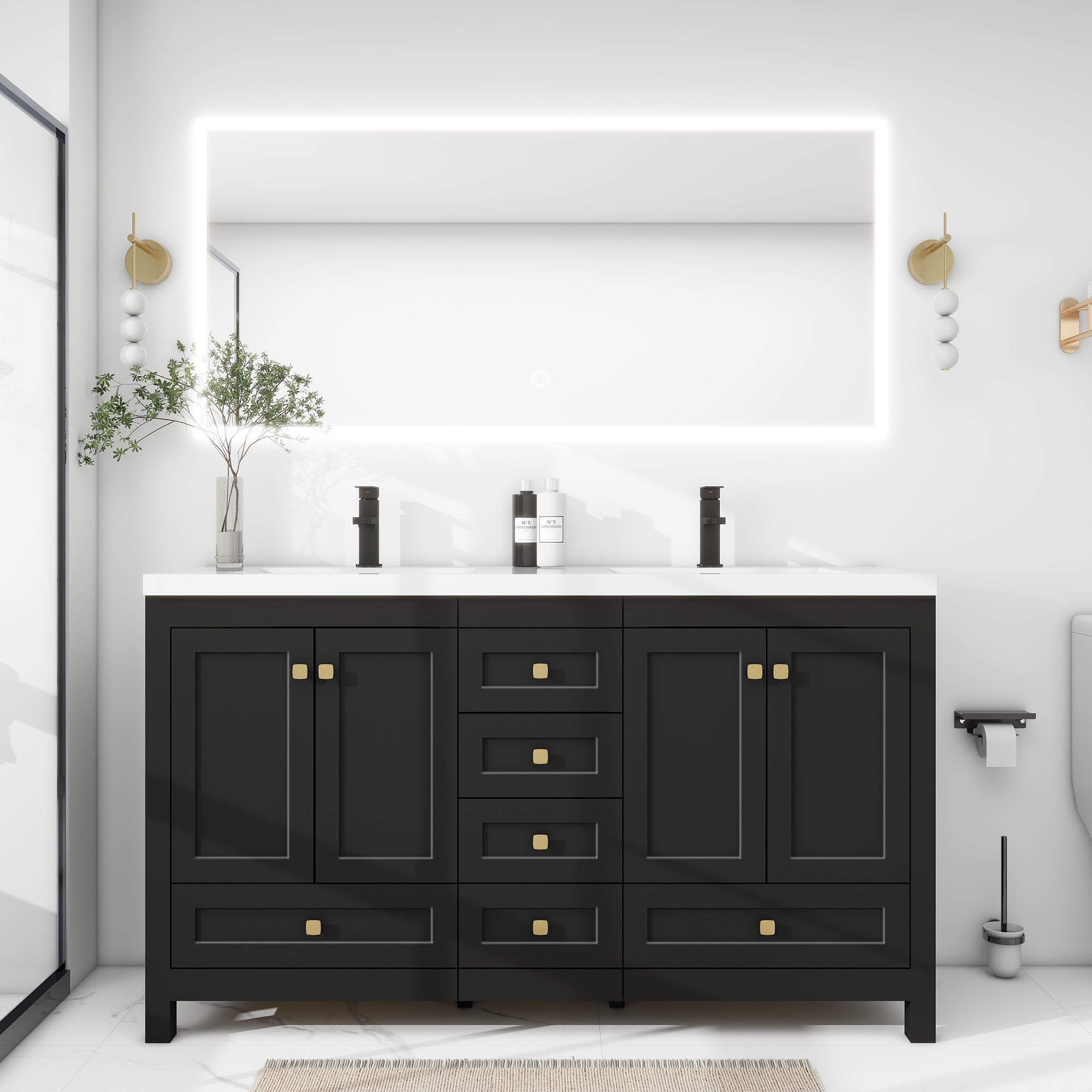 60" Bathroom Vanity Cabinet Resin Drop in Sink Top with Faucet
